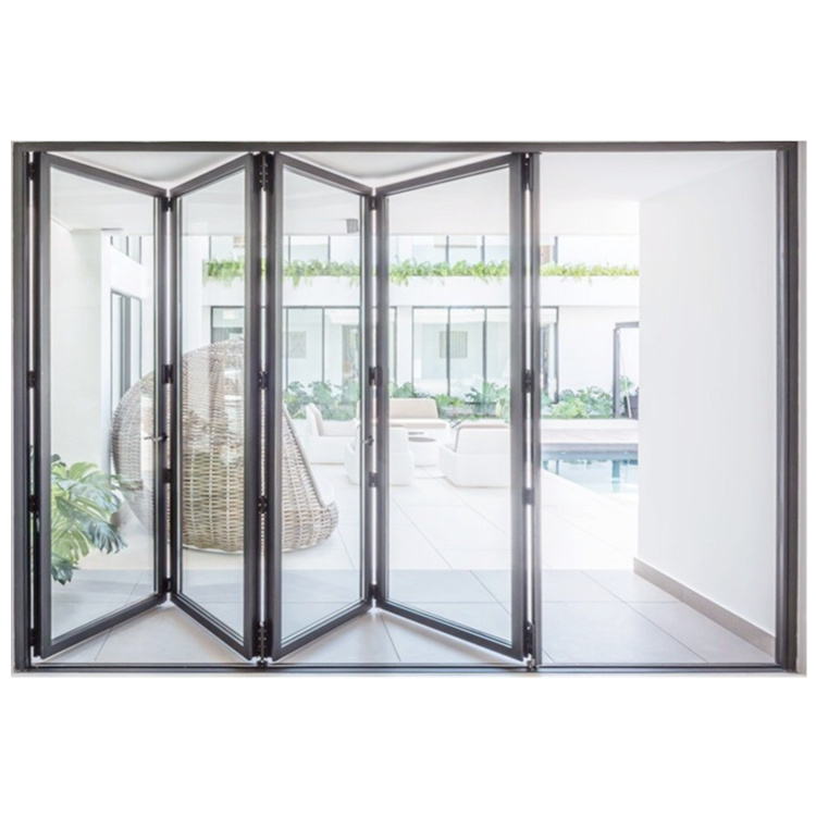 Hot Sale Double Low-E Glass Insulated Bi Fold Door Aluminum Accordion Glass Folding Doors