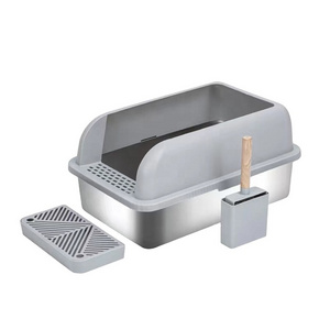 Easy Cleaning Cat Toilet Tray XL Stainless Steel High Sides Litter Box For Big Cats