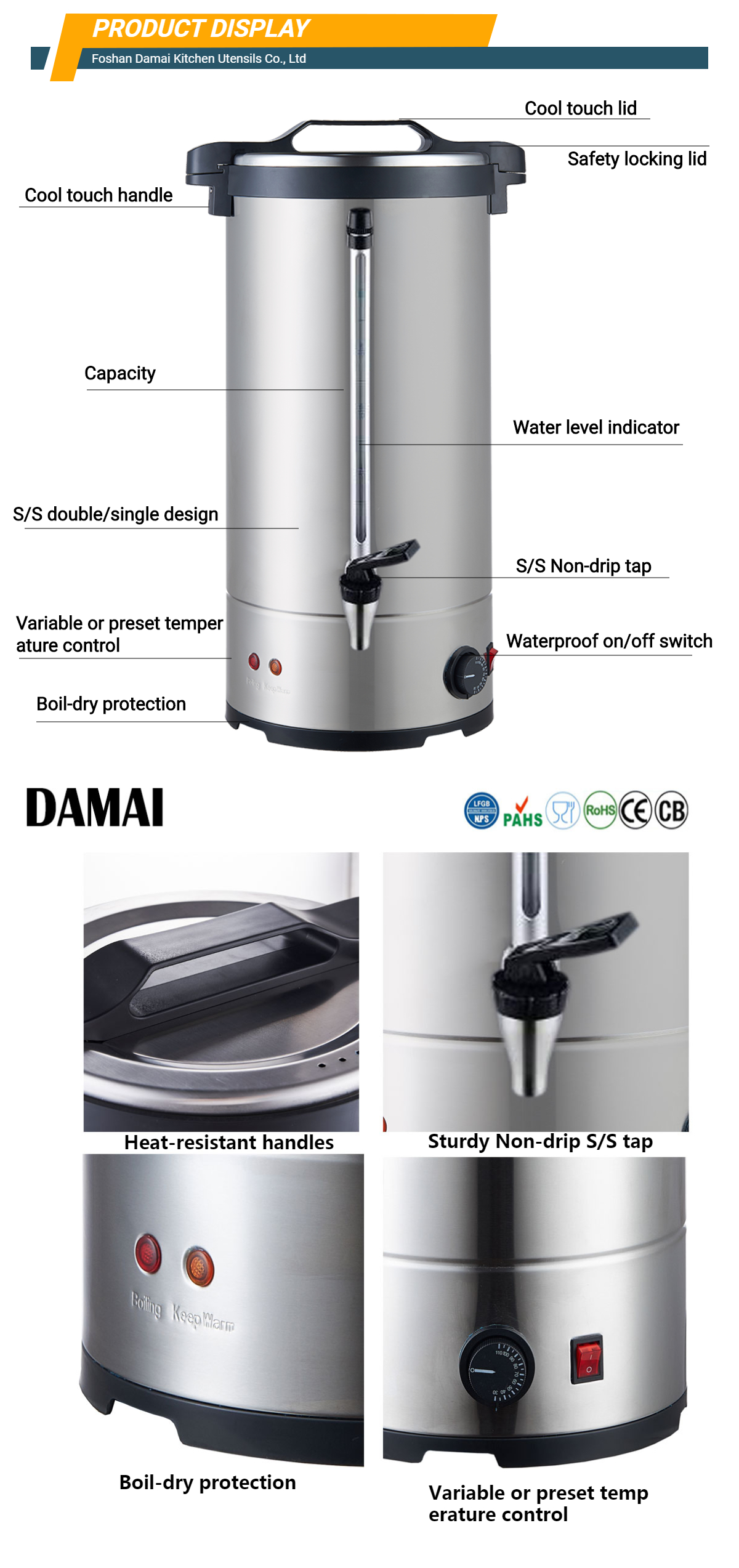 Boil-Dry Protection Kettle Stainless Steel Boiling Kettle Hot Water Dispenser 20 30 Liter Tea Kettle Electric