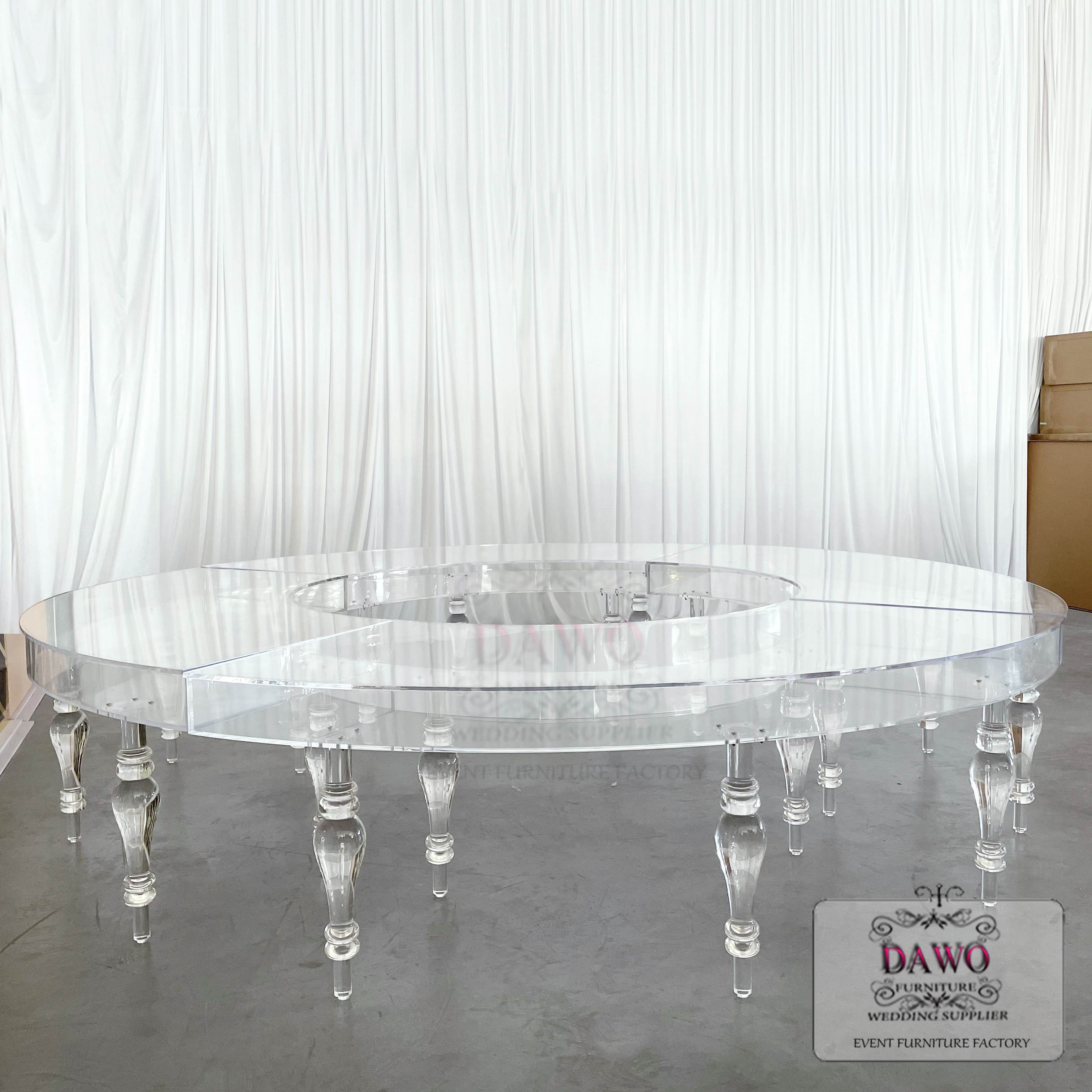 Factory production luxury ghost Bride And Groom acrylic transparent crystal serpentine table