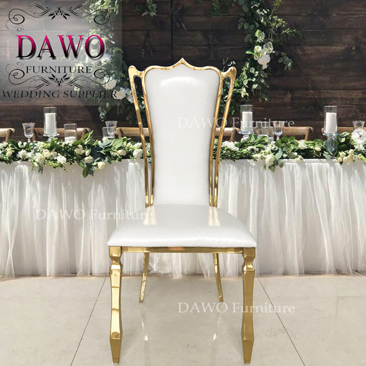 low price gold stainless steel banquet chair with white pu leather