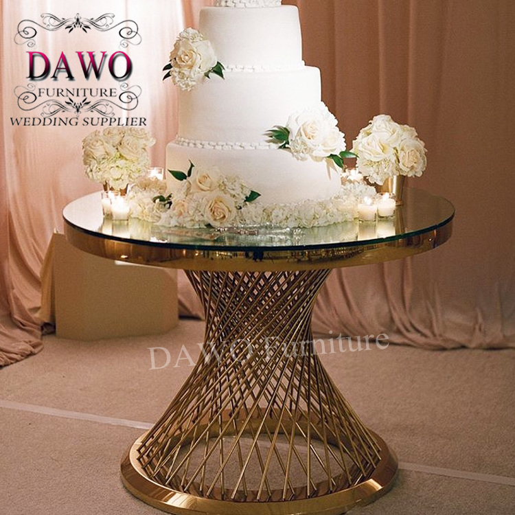 wedding furniture stainless steel mirror glass cake table for party event