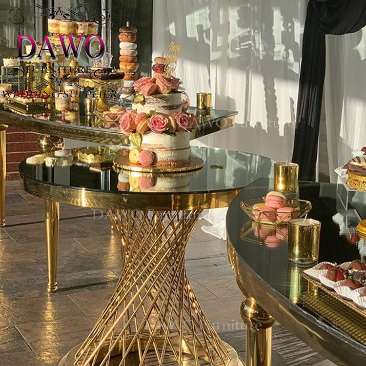 wedding furniture stainless steel mirror glass cake table for party event