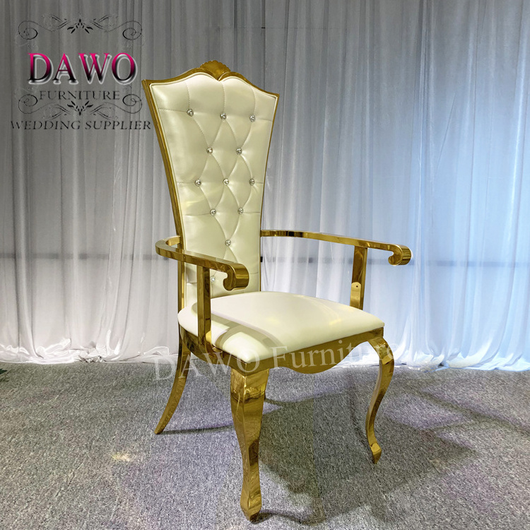 King cheap hotel leather throne golden chair white leather wedding golden chairs