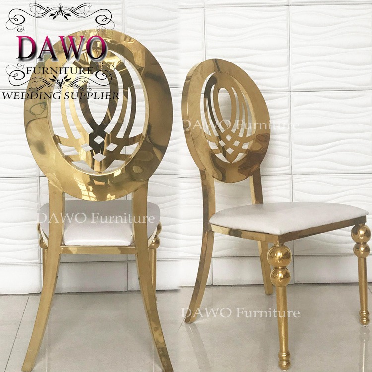 Rental gold stainless steel frame white pu leather infinity wedding chair