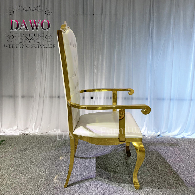 King cheap hotel leather throne golden chair white leather wedding golden chairs