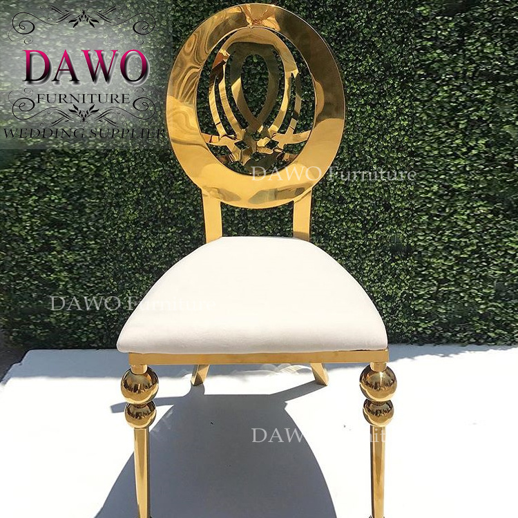 Rental gold stainless steel frame white pu leather infinity wedding chair