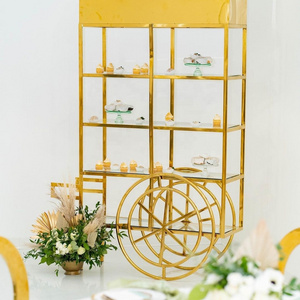 stainless steel frame golden color candy cart for event decoration