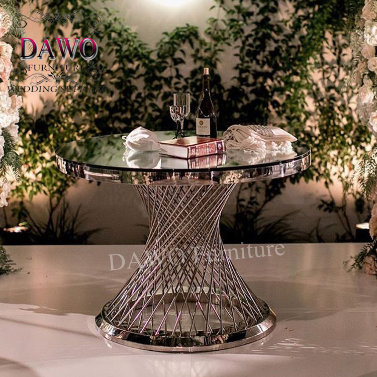 wedding furniture stainless steel mirror glass cake table for party event