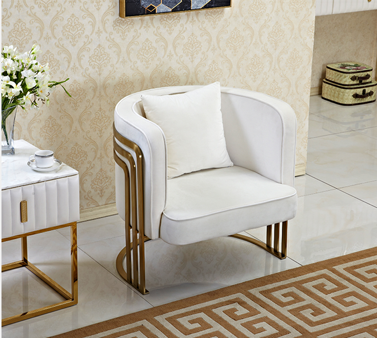 Leisure white cushion gold metal single sofa chair