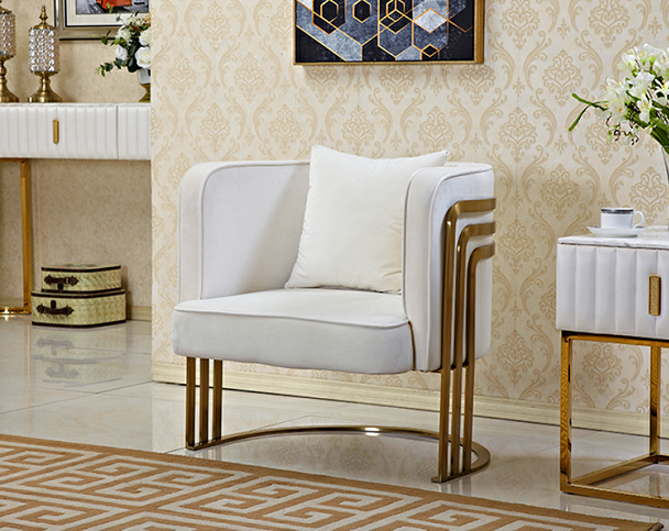 Leisure white cushion gold metal single sofa chair