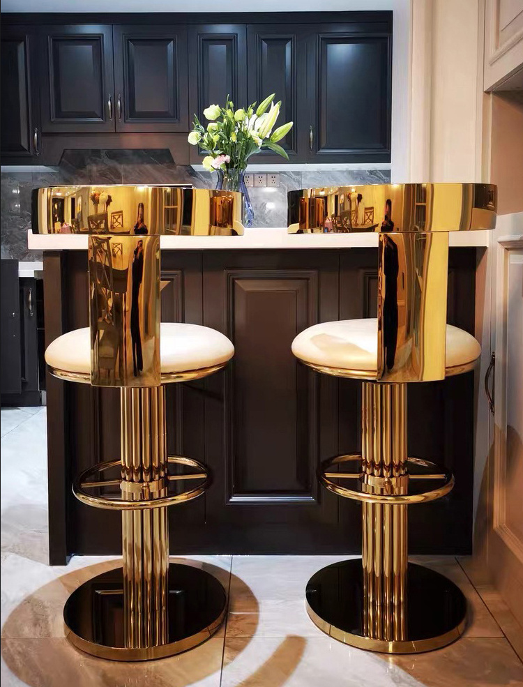 Fashion gold stainless steel leather high bar chair bar stools