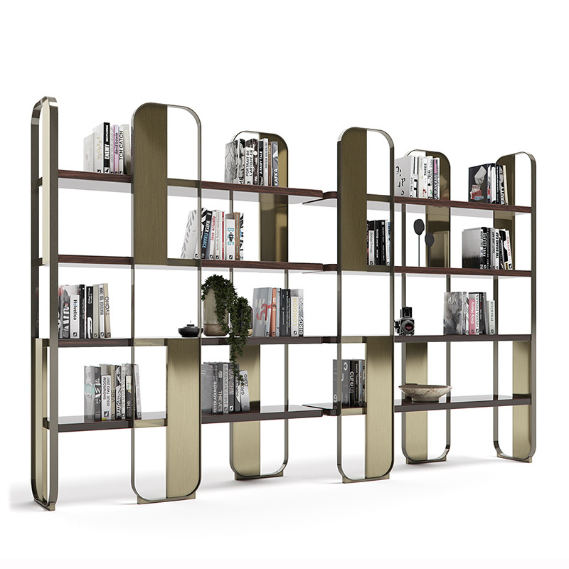 bookcase wall minimalist study desk luxury gold bookshelves modern book shelf bookcases