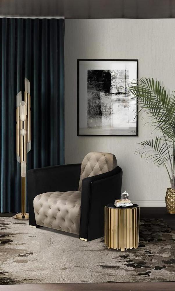 Luxury tufted designs velvet upholstered black arm sofa chair