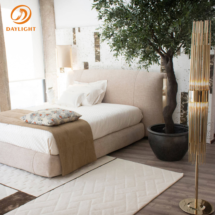 chinese foshan factory customized platform beds beige velvet tufted wooden frame furniture