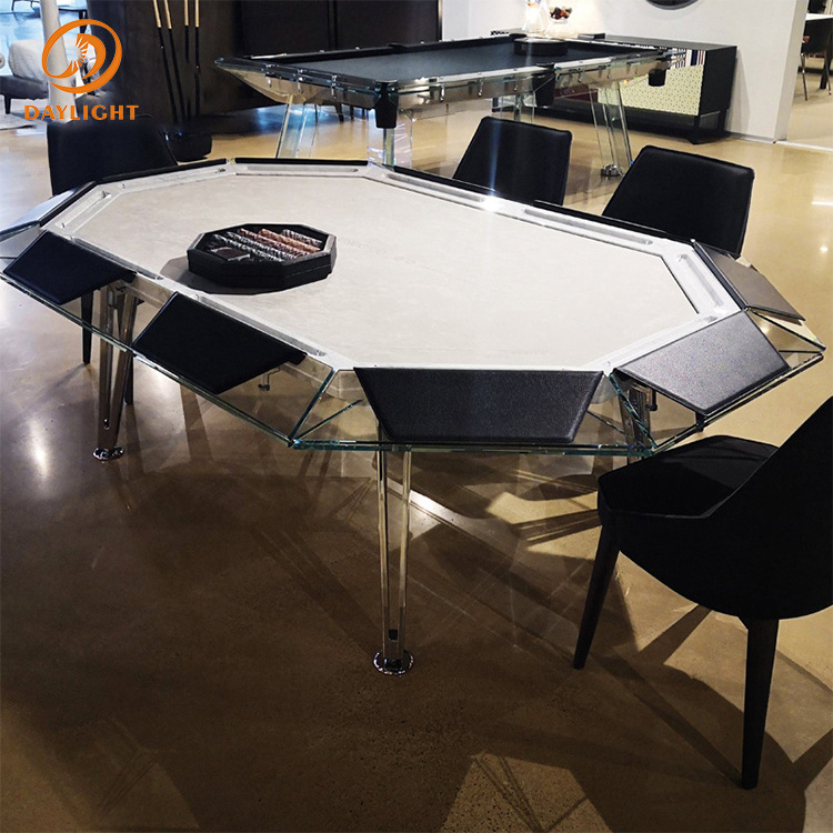 luxury modern design glass ten-player poker table stainless steel Gambling Tables