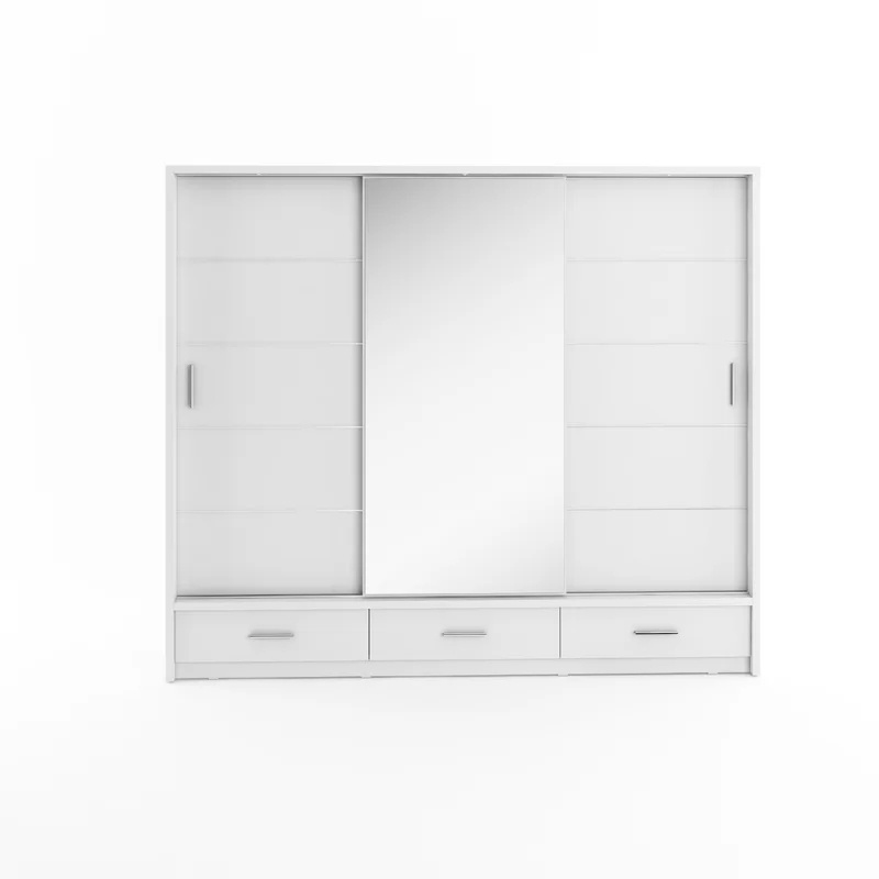 Modern design wood wardrobe with mirror Sliding White Flat Pack home living room furniture wardrobe