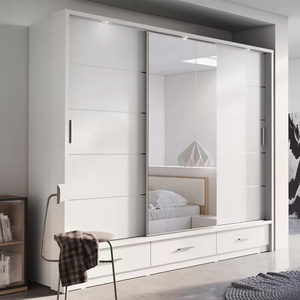 Modern design wood wardrobe with mirror Sliding White Flat Pack home living room furniture wardrobe