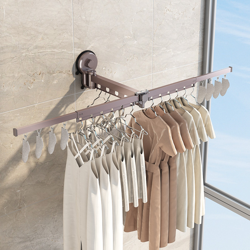 Wall Mounted Folding Clothes Racks Vacuum Suction Cup Laundry Clothes Drying Rack Aluminium Racks