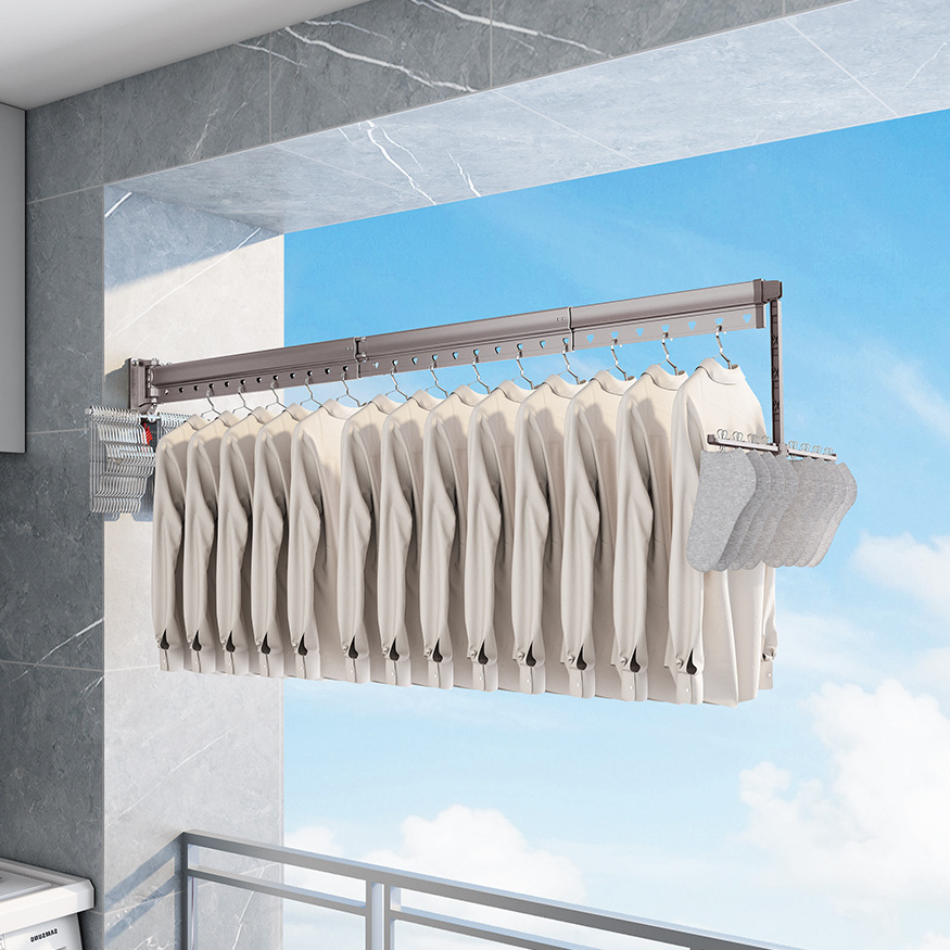 High Level Quality Aluminum Alloy Foldable Drying Rack Windproof Telescopic Multi Function Wall Mounted Clothes Drying Rack