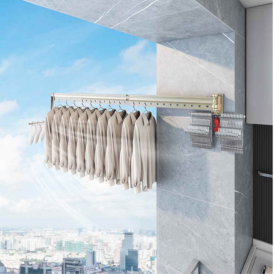 High Level Quality Aluminum Alloy Foldable Drying Rack Windproof Telescopic Multi Function Wall Mounted Clothes Drying Rack