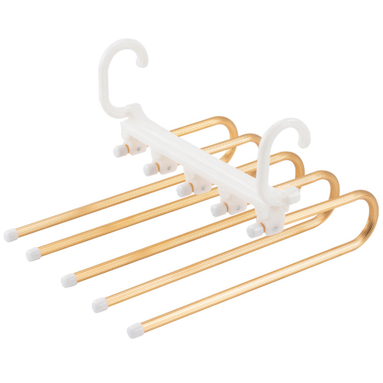 New design 5 layers folding magic metal pants clothe hanger rack  aluminum hanger for pants towels