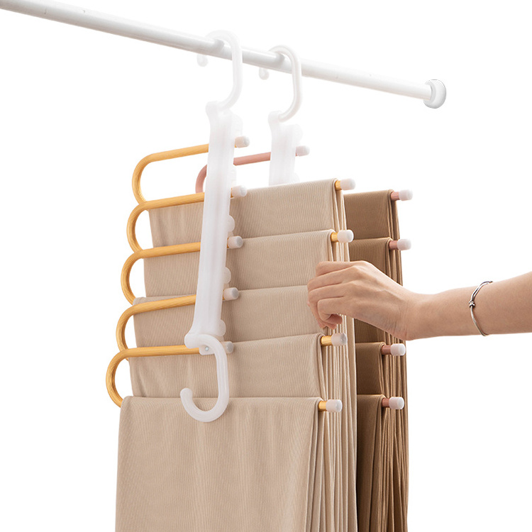 New design 5 layers folding magic metal pants clothe hanger rack  aluminum hanger for pants towels