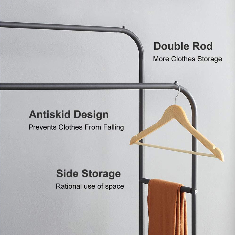 Clothing Double Rod Garment Rack with Shelves Wholesale Freestanding Coat Rack Metal Hang Dry Clothes Rack for Hanging Clothes