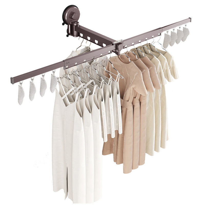 Wall Mounted Folding Clothes Racks Vacuum Suction Cup Laundry Clothes Drying Rack Aluminium Racks