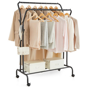 Heavy Duty Double Rod Clothes Rack Adjustable Classic Clothes Hanging Garment Rack Wholesale Household Rolling Drying Racks