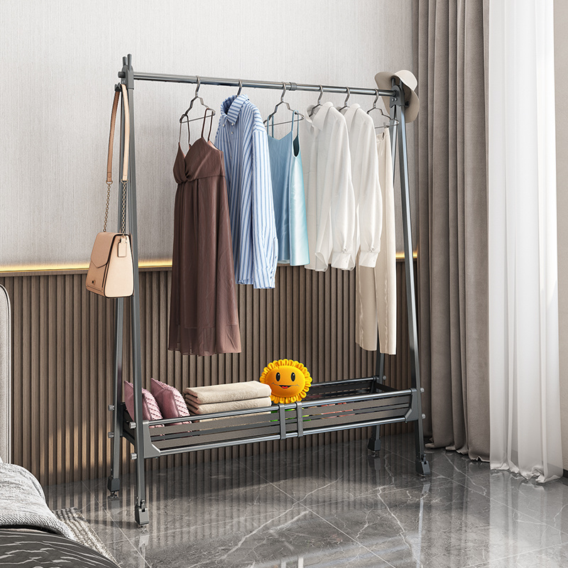 New Storage Coat Stand Portable Cloth Rack Movable Wholesale Custom Space Saving Bedroom Hanging Metal Clothes Hangers Rack