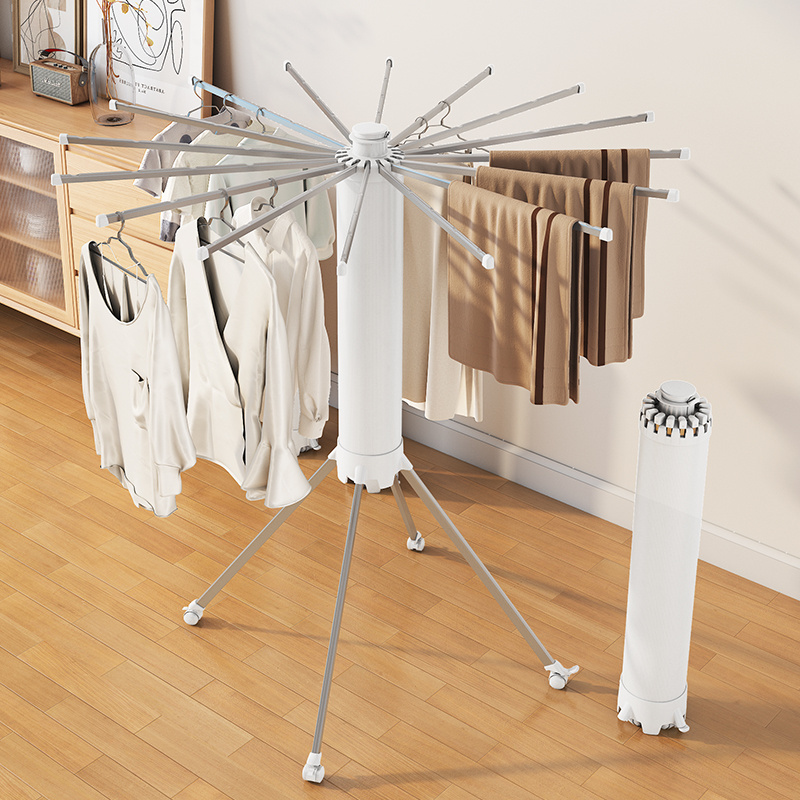 Floor Standing High Quality Fashion Space Saving  Free Installed Tripod Octopus Rotating Folding Drying Clothes Racks