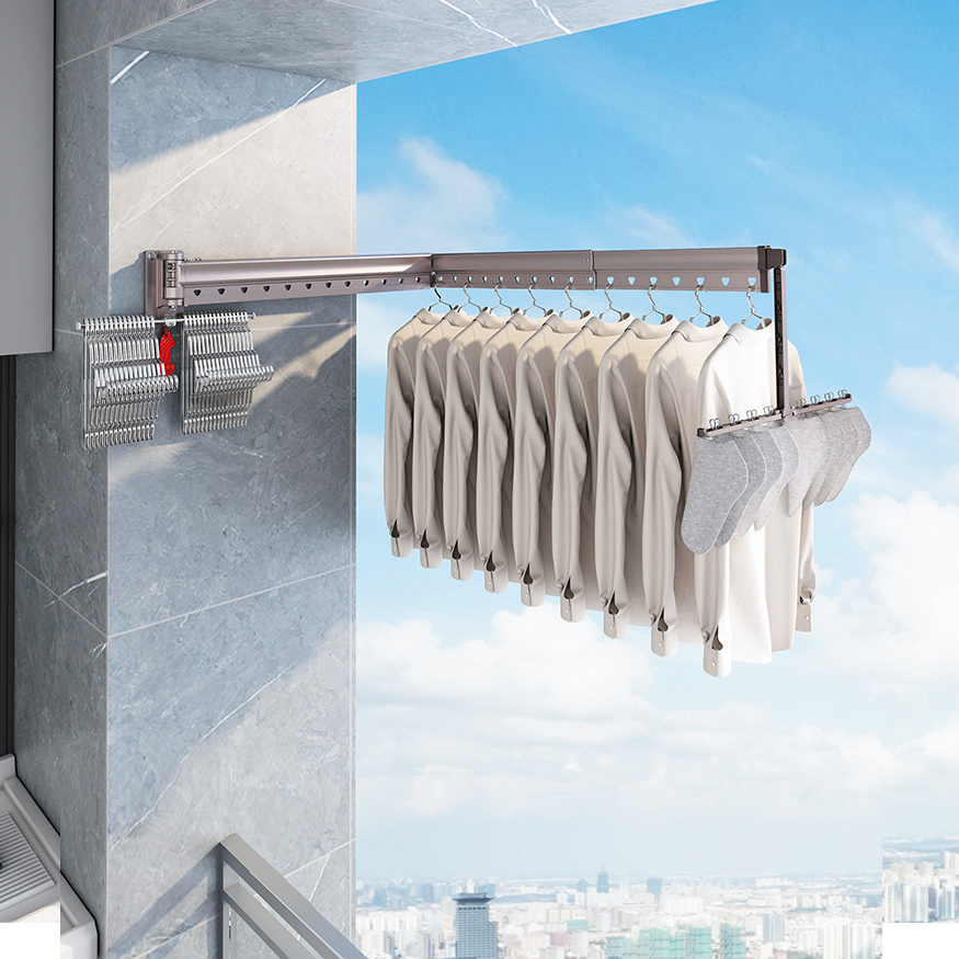 Luxury Aluminum Extended Grey Wall Laundry Hanger folding laundry wall mounted clothes drying racks