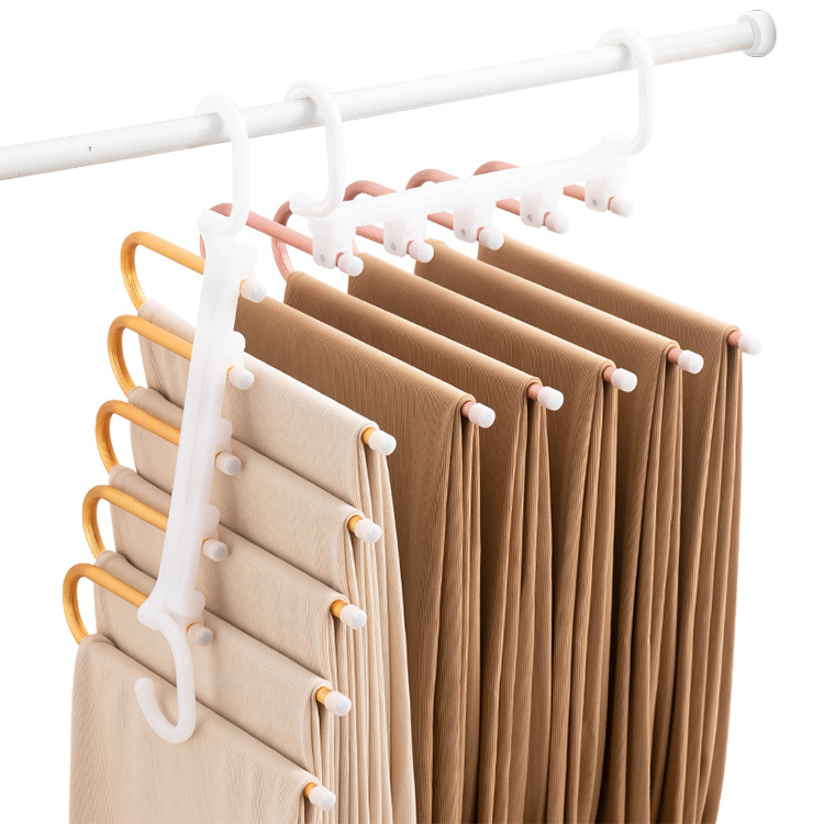 New design 5 layers folding magic metal pants clothe hanger rack  aluminum hanger for pants towels