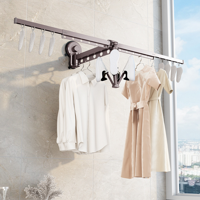 Wall Mounted Folding Clothes Racks Vacuum Suction Cup Laundry Clothes Drying Rack Aluminium Racks