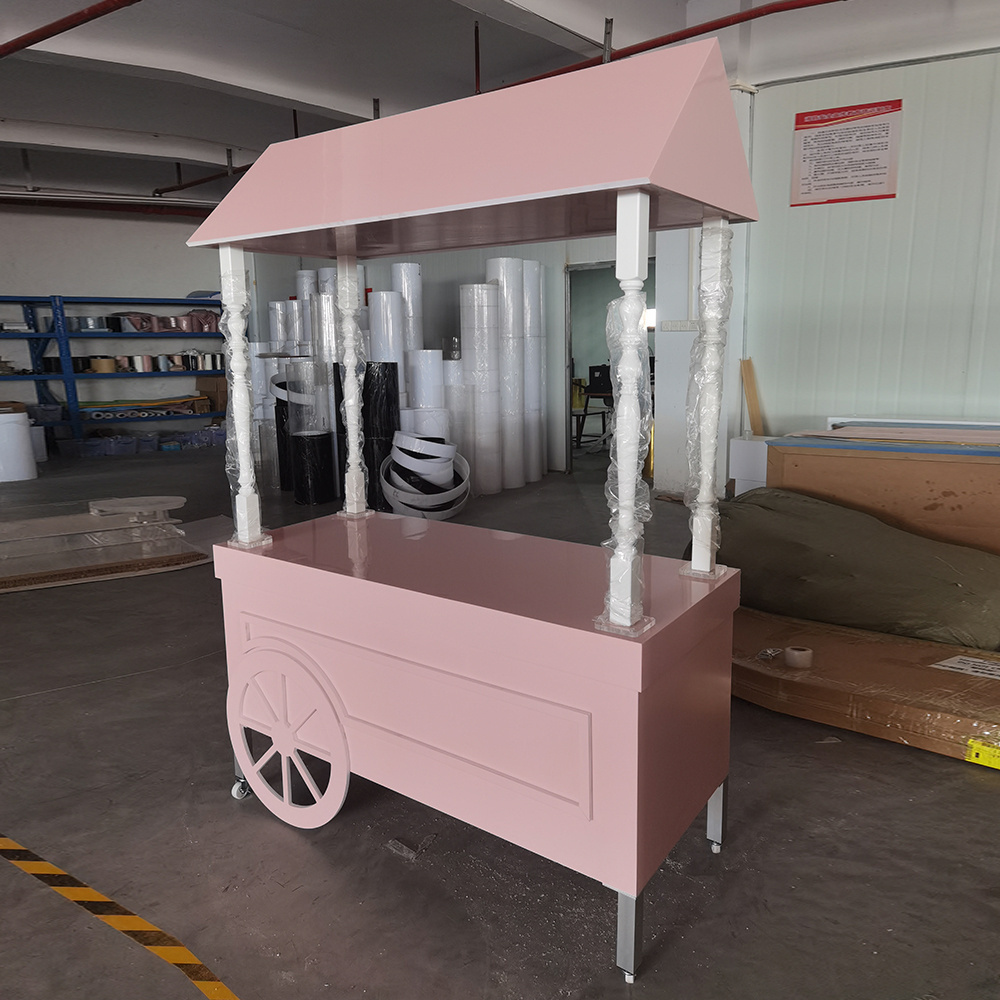 High Quality Display Cart White Wheels Display Candy Cart Outdoor Flower Cart For Wedding Decoration