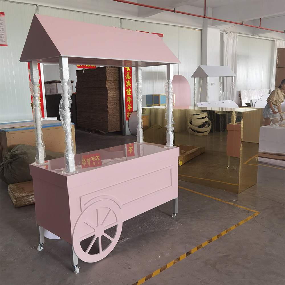 High Quality Display Cart White Wheels Display Candy Cart Outdoor Flower Cart For Wedding Decoration