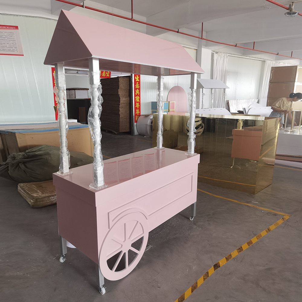 High Quality Display Cart White Wheels Display Candy Cart Outdoor Flower Cart For Wedding Decoration