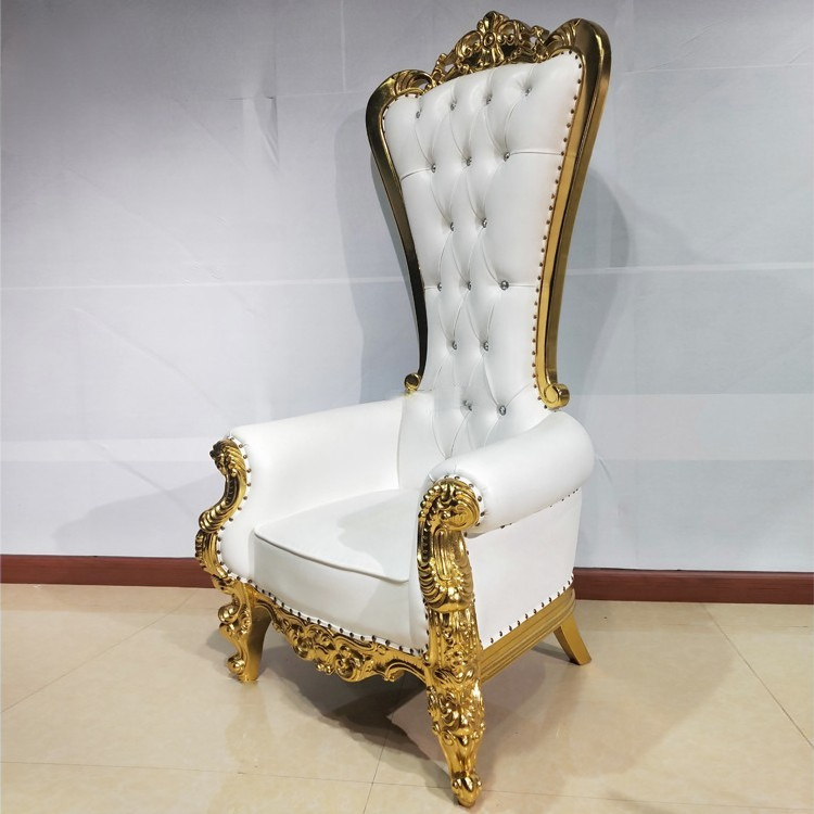 Modern Design King and Queen High Back Throne Chairs Luxury Gold Leather Seating for Restaurant or Bar for Groom and Bride