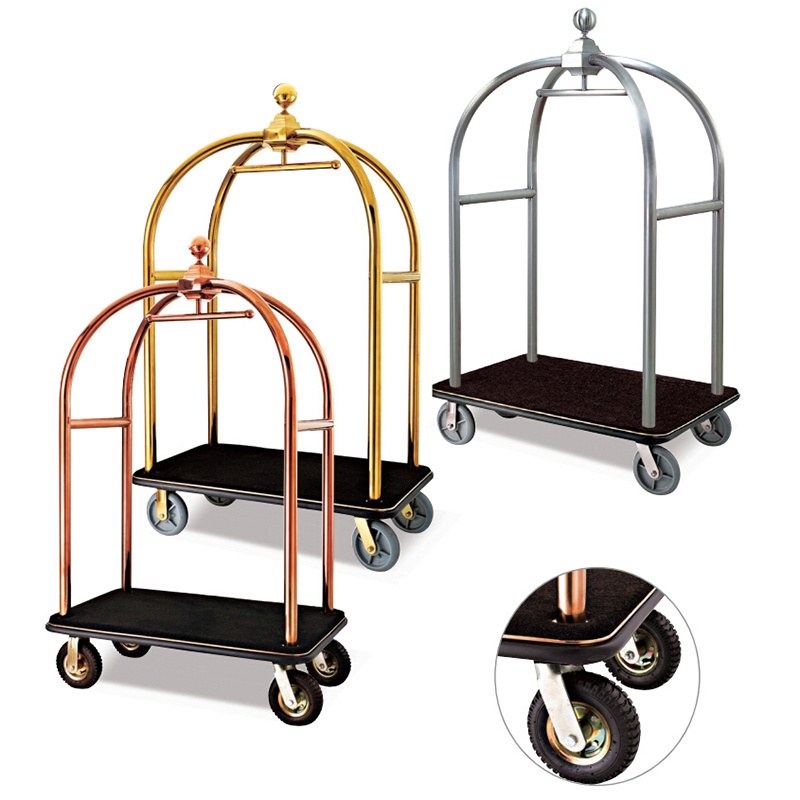 Stainless Steel Hotel Luxury Crown Foldable Bellboy Cart Rack Concierge Barrow Baggage Bellman Trolley Luggage Carts