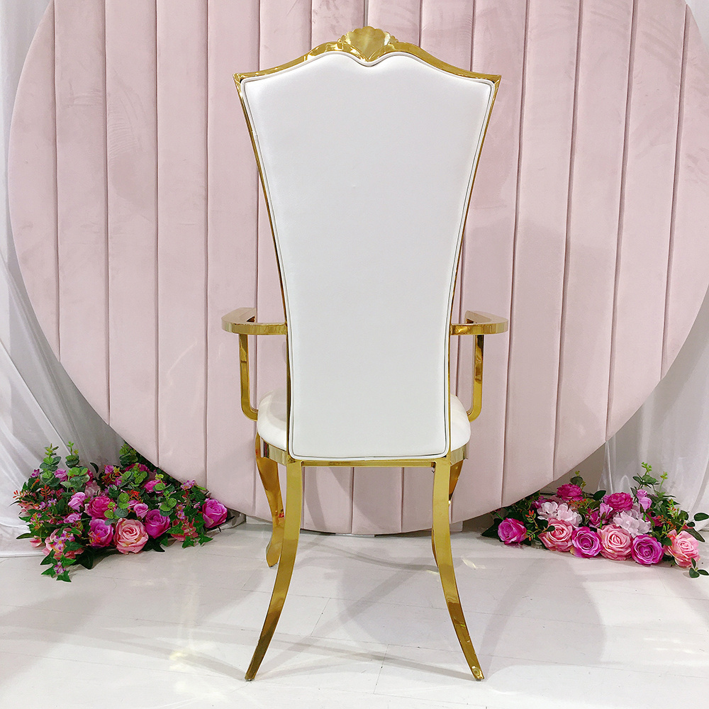 Modern Luxury Gold Leather Chair with Stainless Steel Armrest Throne Dining Chair for Bridal Groom for Wedding Party Events