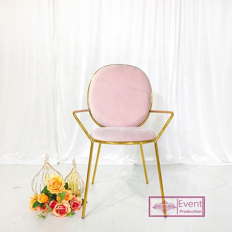 High quality dining chair stainless steel gold metal frame with velvet event wedding chair