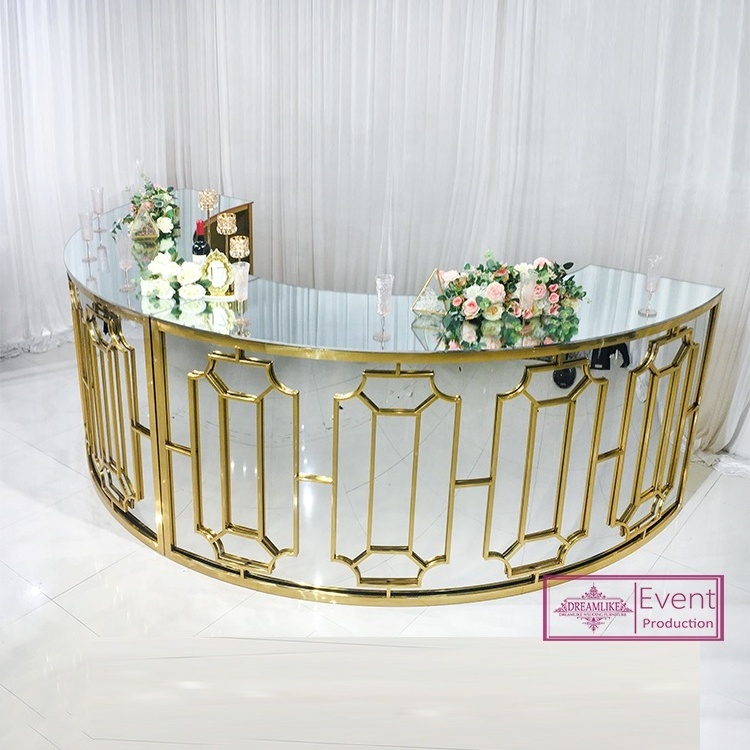 Wedding event pub gold stainless steel round table high portable home bar counter corner bar lounge furniture