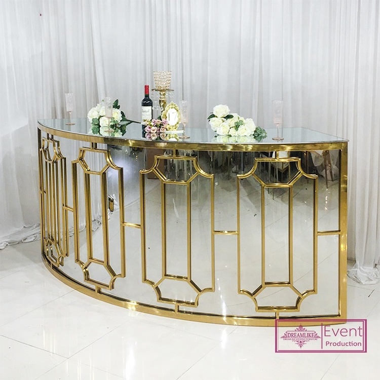 Wedding event pub gold stainless steel round table high portable home bar counter corner bar lounge furniture