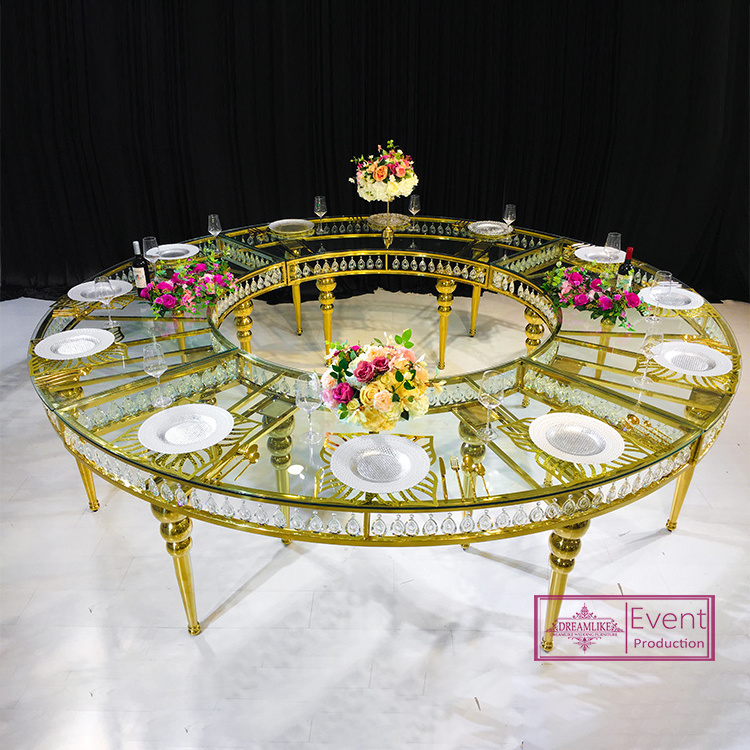 Modern S-Shaped or Half Moon Wedding Table Transparent Serpentine Metal Dining Table for Outdoor Use