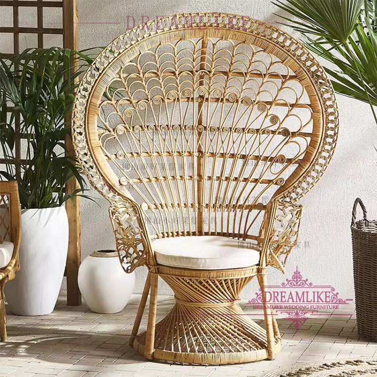 Wholesale Outdoor Furniture Leisure Handmade Natural Rattan Wicker Garden Arm Wooden Lounge Peacock Chair