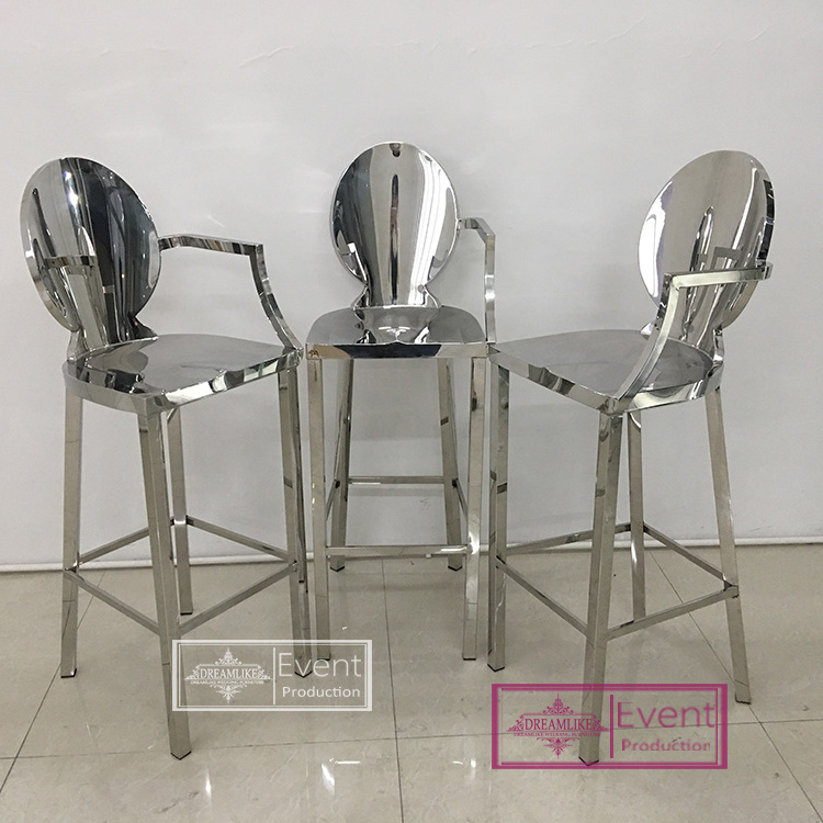 high silver stainless steel wedding party bar counter stools