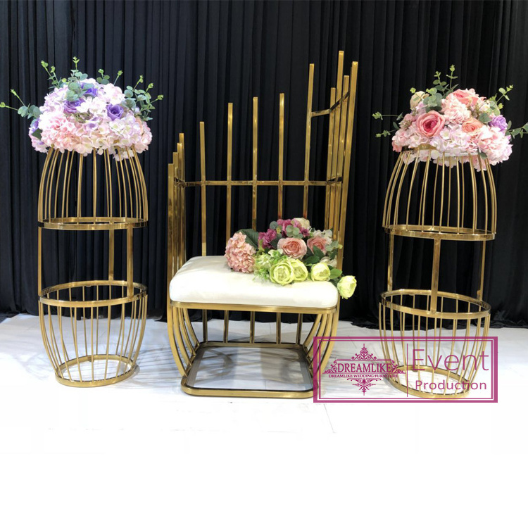 New Design Event Party Hotel Design Gold Stainless Steel Birdcage Wedding Chair For Sale