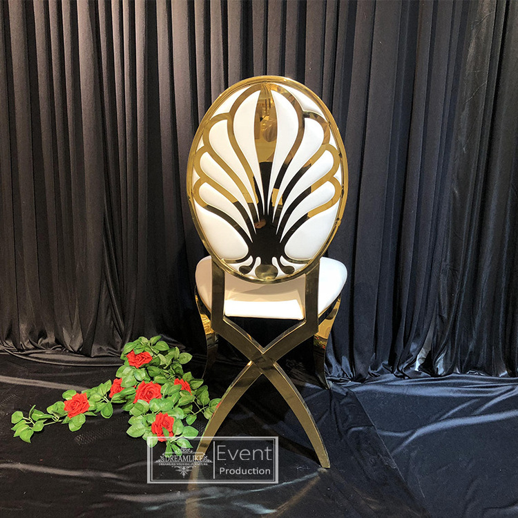 royal flower carved high back golden metal cross legs cozy leather cushion banquet chairs for wedding