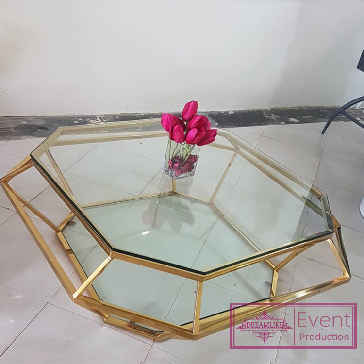 stereo diamond shaped glass top stainless steel wedding coffee table